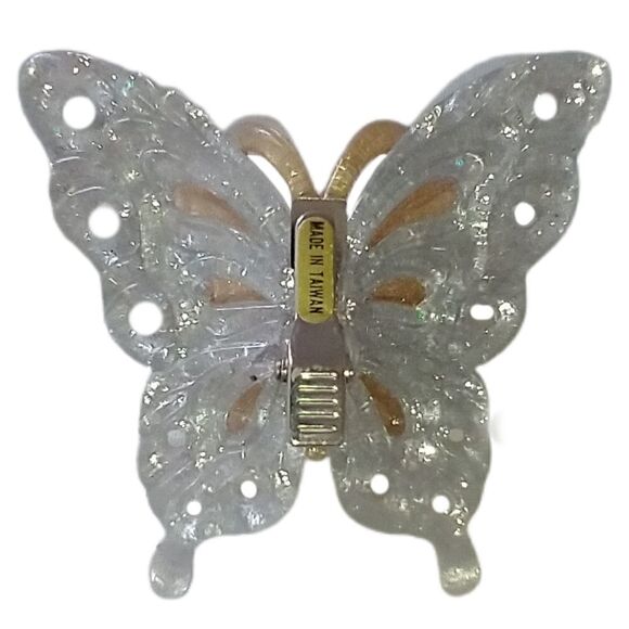 Glitter Gold Silver Butterfly Ornament Clip On Christmas Taiwan Plastic Crafts - Picture 7 of 15